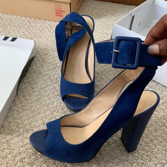 Nine West Elanao cobalt blue suede peep toe - Picture 2 of 4